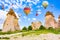 Cappadocia, Turkiye - July 07, 2023-Air balloons place in Cappadocia-Fairy Chimneys