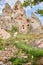 Cappadocia underground city inside the rocks, the old city of stone pillars.Fabulous landscapes of the mountains of Cappadocia