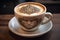 Cappuccino adorned with a coffee art of a majestic lion, AI-generated.