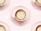 Cappuccino coffe motif. Latte art with hearts. Seamless background best for packaging, coffee pads, wallpaper.