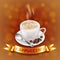 Cappuccino on coffee-colored background with gold ribbon