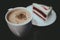 Cappuccino Coffee and Red Velvet Cake with Vintage Film Look