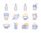 Cappuccino cream, Champagne bottle and Tea mug icons set. Cocktail, Water glass and Espresso cream signs. Vector