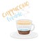 Cappuccino Freddo coffee cup icon with its preparation and proportions and names in spanish