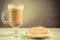 Cappuccino glass with fresh cake with nuts /cappuccino glass wit