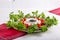 Caprese skewers with balsamic glaze, caprese salad Christmas wreath. Delicious appetizer, finger food