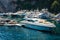 Capri,Campania/Italy-July 17, 2019: View of the port of Capri island Marina Grande. Docked private boats and yachts. Luxury