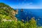 Capri island,beach and Faraglioni cliffs,Italy,Europe