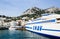Capri island, Italy. Marina Grande pier - excursion boats