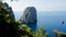 Capri Island, Italy, view of  Faraglioni sea stacks through the trees