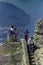 CAPRI, ITALY, 1971 - Tourists visit the ruins of Villa Jovis on Monte Tiberio while admiring the view
