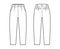 Capri pants technical fashion illustration with belt loops, mid-calf length, normal waist, high rise, slash, flap pocket