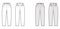 Capri pants technical fashion illustration with belt loops, mid-calf length, normal waist, high rise, slash, flap pocket