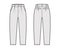 Capri pants technical fashion illustration with belt loops, mid-calf length, normal waist, high rise, slash, flap pocket