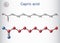 Capric acid, decanoic acid or decylic acid molecule. It is saturated fatty acid. Sheet of paper in a cage