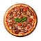 Capricciosa Pizza On Round Wooden Board Plate On White Background Directly Above View