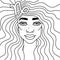 Capricorn girl portrait adult coloring book. Zodiac sign. Black and white vector illustration.