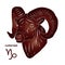 Capricorn head with brown gradient, silhouette on white background,