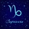 Capricorn. Vector zodiac sign on a night sky