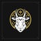 Capricorn zodiac art deco symbol horoscope occult horned goat black vintage card design vector