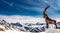 Capricorne sculpture with mountains panorama, france