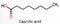 Caprylic acid, octanoic acid molecule. It is straight-chain saturated fatty and carboxylic acid. Salts are octanoates or