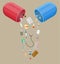 Capsule with different pills and medical devices