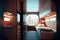 Capsule Hotel Room, Bedroom Interior, Hostel, Generative AI Illustration