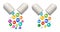 Capsule pill vector vitamin and mineral supplement set. 3d bubbles multivitamin complex. Essential icons for health