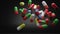 Capsule pills in many color 3d rendering, medicine concept, background