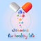 Capsule With Vitamins Nutrient Minerals Colorful Banner Healthy Life Nutrition Chemistry Element Concept