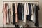 capsule wardrobe filled with mix of tailored, feminine dresses and pants