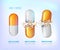 Capsules info graphic. Painkillers, antibiotics, vitamins, amino acids, minerals, bio active additive, sports nutrition
