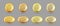 Capsules with oil, gold round and oval pills isolated on transparent background. Cosmetics, vitamin, omega 3 golden bubbles. Serum