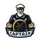 Captain emblem with steering wheel on white background