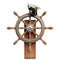 Captain hat on ship wheel isolated on white background 3d rendering