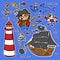 CAPTAIN HOOK AND LIGHTHOUSE Pirate Sticker Vector Collection