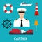 Captain profession and nautical flat icons