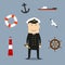 Captain profession and nautical icons