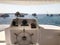 Captain`s cabin on a ship, boat, cruise liner with a steering wheel, dashboard, navigator, marine compass and control devices aga