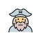 Captain, sailor, pirate, old man flat color line icon.