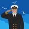 Captain of sea ship in uniform saluting