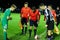 Captains Conor McCormack Cork City, Jason Conway St. Marys AFC and referee David Keeler look at the coin toss