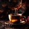 Captivate your senses with this mesmerizing image of a splash of cappuccino swirling in a cup. Ai generated