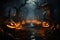 Captivating 3D rendered scene Spooky forest, glowing pumpkins in eerie ambiance