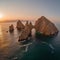 Captivating Aerial Sunset Photo of Cabo San Lucas Arch. Generative AI