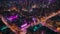 A captivating aerial view of a futuristic cityscape illuminated with neon lights during the night, Futuristic cityscape