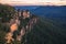 Captivating aerial view of green mountains at sunset. Katoomba, Australia