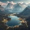 Captivating Aerial View of Lago Antorno, A Serene Lake Nestled in Dolomite Majesty. Generative ai for illustrations