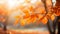 Captivating Autumn Scene with Brilliant Orange and Golden Leaves in Sunlit Park with Beautiful Bokeh Effect. Generative Ai